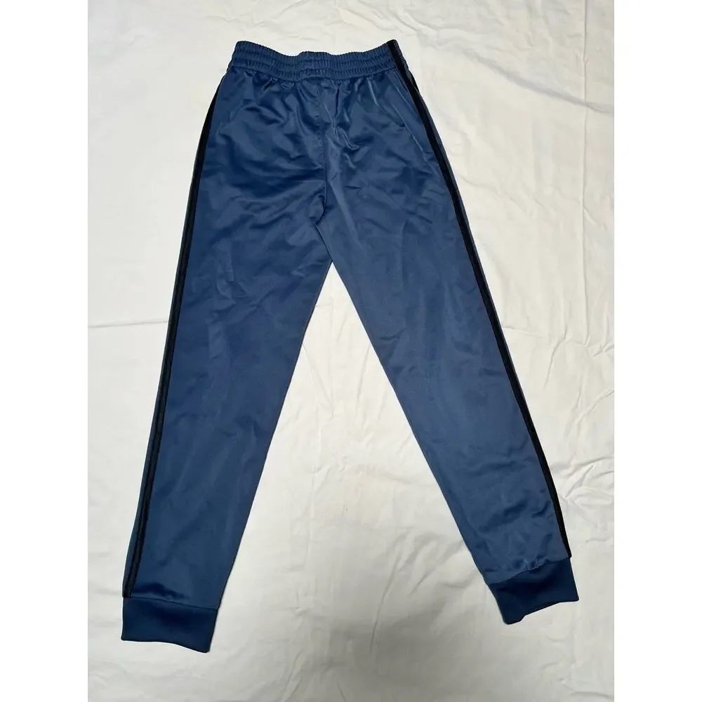 Adidas Kids Boys Track Pants Size M 10/12 Blue Black Stripe Athletic Bottoms